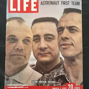 Cover of Life Magazine March 3, 1961 featuring astronauts Glenn, Grissom, and Shepard