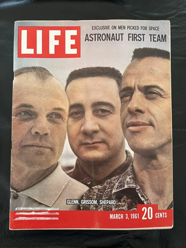 Cover of Life Magazine March 3, 1961 featuring astronauts Glenn, Grissom, and Shepard