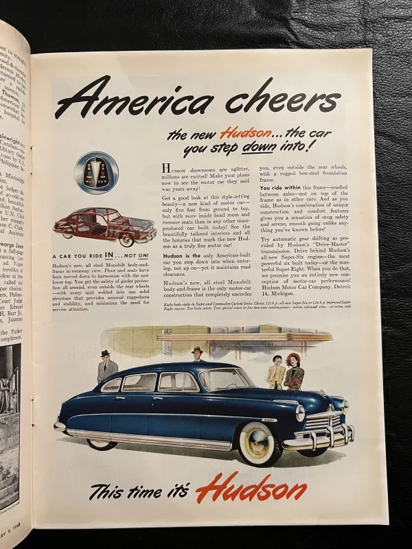 Hudson car ad from Time Magazine featuring Edwin Hubble February 9, 1948