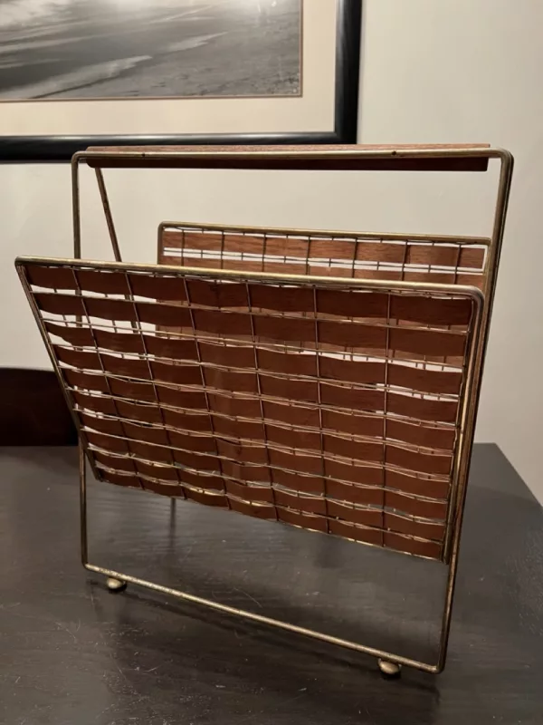 1960s Vintage Tony Paul Wood and Metal Magazine or Album Rack Model 577 by Woodlin-Hall