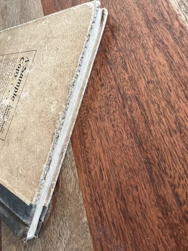 View of antique book showing wear.