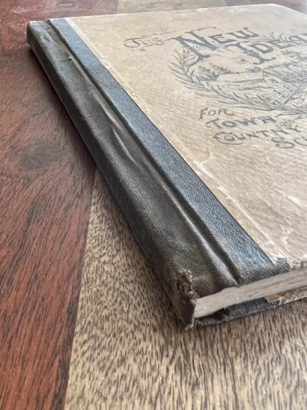 View of an antique book spine and binding.